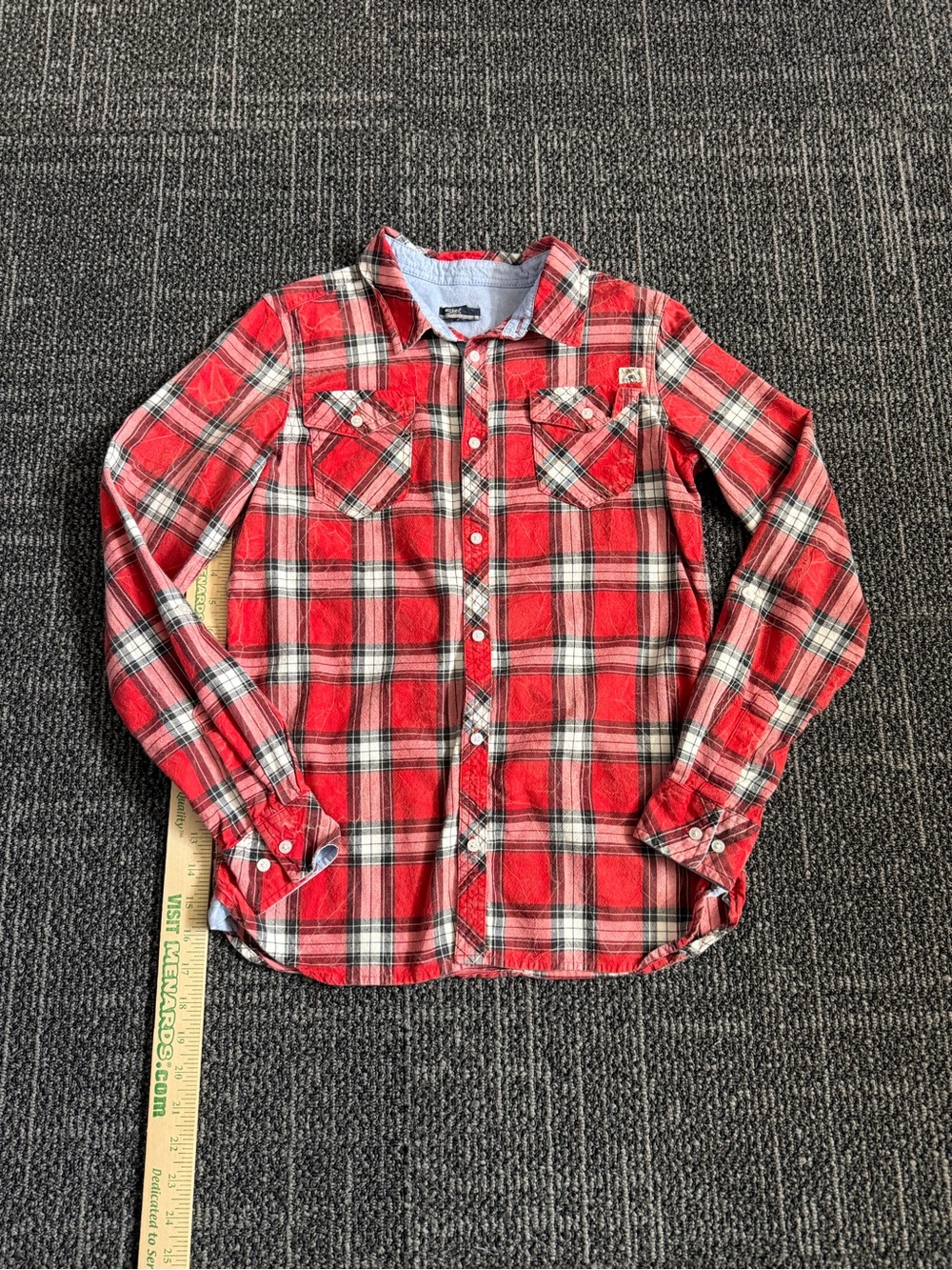 Silver Jeans Shirt Boys Size XL Red Plaid Long Sleeve Button Up Pocket Flaps
